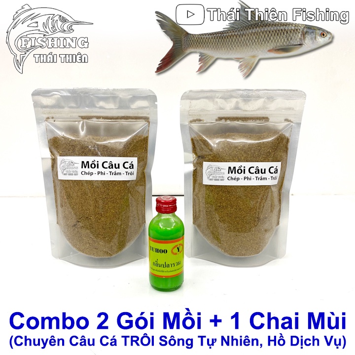 Combo 2 Gói Mồi, 1 Chai Tinh Mùi Thái Lan Dùng Câu Cá Trôi