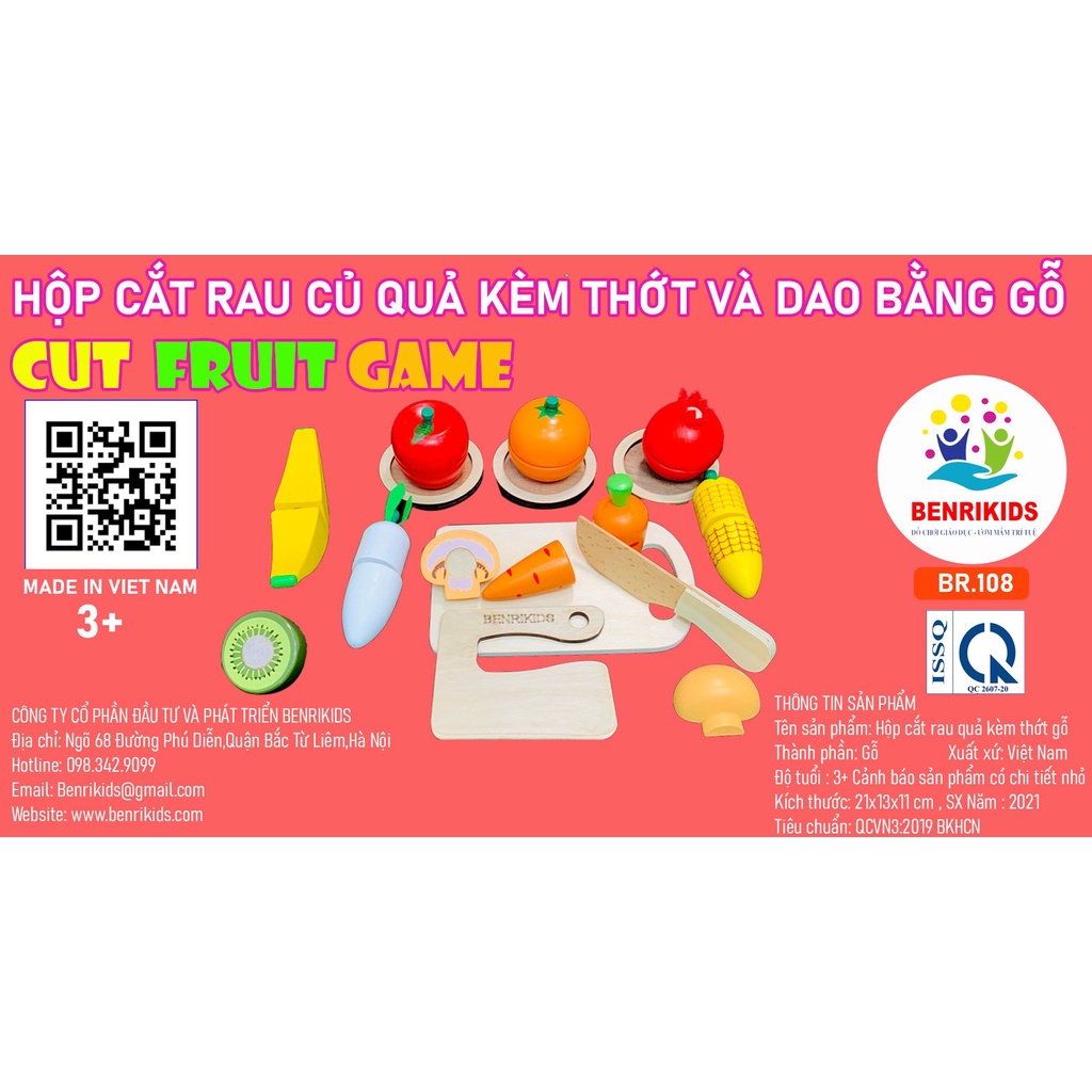 Giáo Cụ Montessori Đồ Chơi Gỗ Benrikids Cắt Trái Cây Rau Củ Có Hộp Đựng Tiện Lợi Cho Bé Rèn Luyện Kỹ Năng Đời Sống