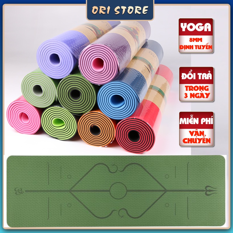 Thảm tập yoga gym chống trượt TPE cao cấp 2 lớp dày 8mm tặng túi