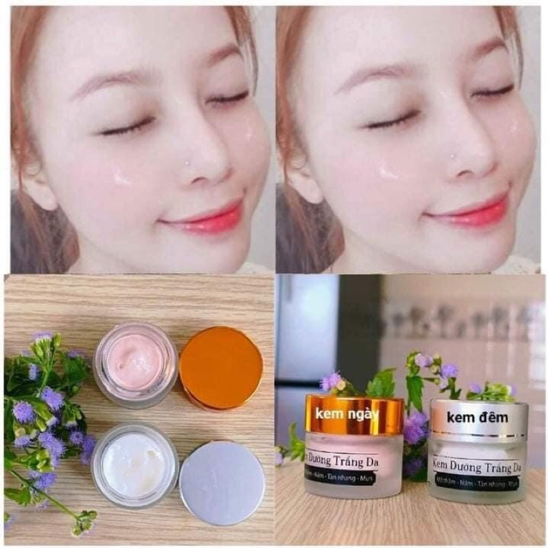 Bộ đôi kem dưỡng trắng da ngày và đêm đánh bật nám tàn nhang da đen đồi mồi mang lại làn da trắng mịn căng bóng