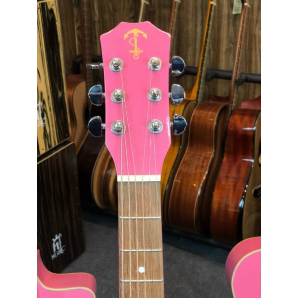 Đàn Guitar acoustic màu hồng Phấn T-01H Guitar màu Hồng Nhạt cực đẹp dáng A khuyết nhỏ gọn