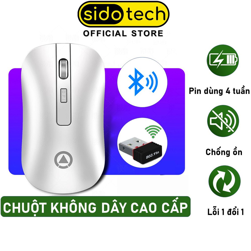 Chuột không dây Bluetooth Wireless sạc pin tự động ngắt SIDOTECH YINDIAO A8 cho Laptop Macbook PC Tivi - Chính hãng