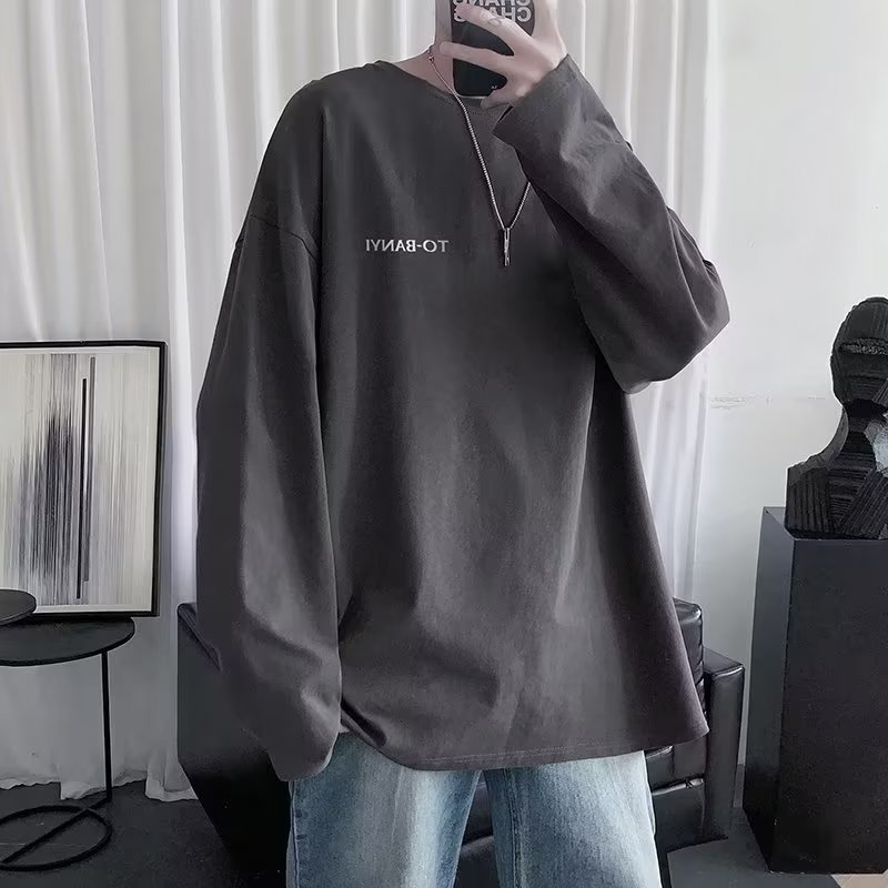 Áo Thun Tay Dài Cổ Tròn Dáng Rộng In Chữ Cỡ Lớn M-5XL Phong Cách Hip Hop Đường Phố Hàn Quốc Thời Trang Cho Nam