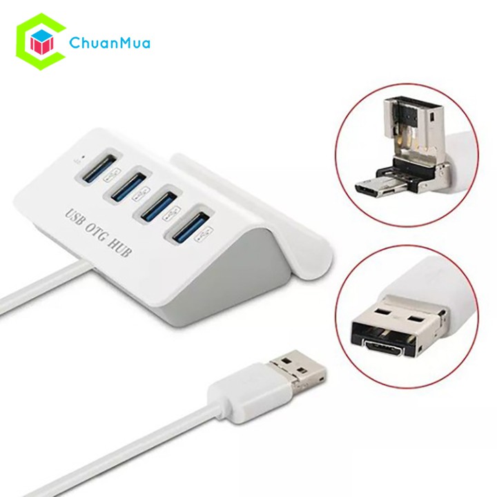 HUB Chia 4 cổng USB OTG Micro 3.0 480Mbps | USB Adapter Hub USB 2.0 Micro OTG Connectors PC Durable