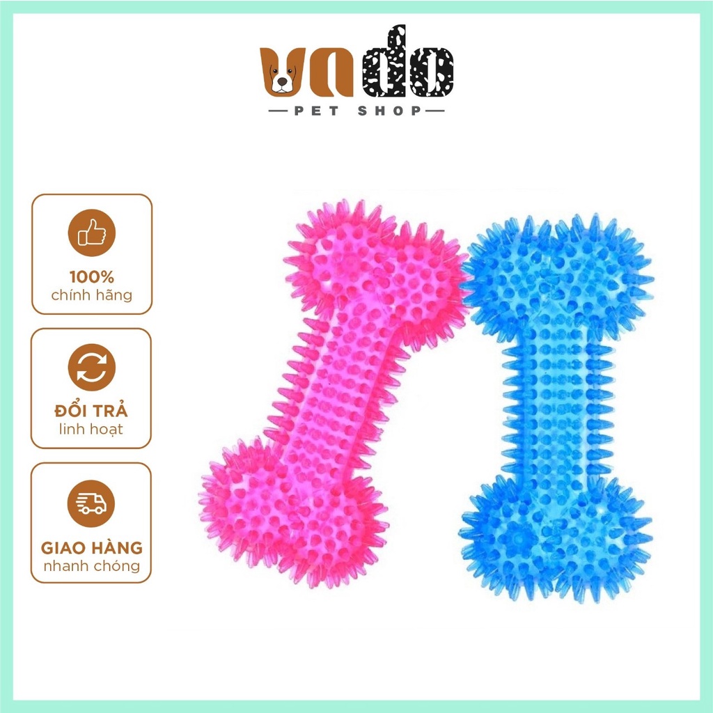 Đồ chơi chó mèo hình xương silicon - Đồ chơi gặm cho chó mèo hình xương tạ gai có kèn kêu