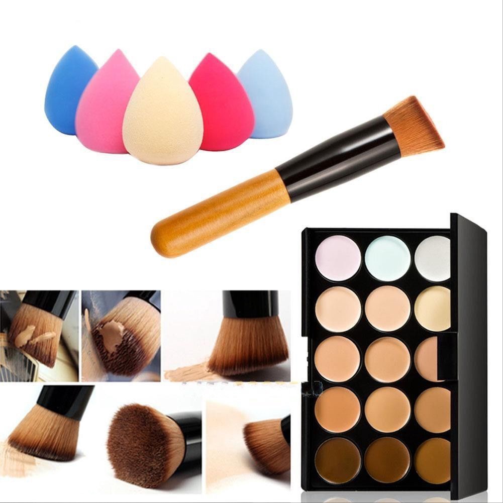 15 Colors Make up Contour Face Cream Concealer Palette+Sponge Puff+Powder Brush