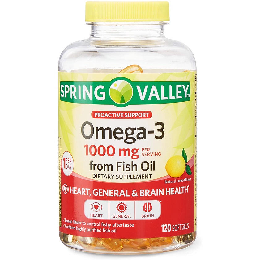 Viên Dầu Cá Vị Chanh Spring Valley Omega-3 Fish Oil 1000 mg