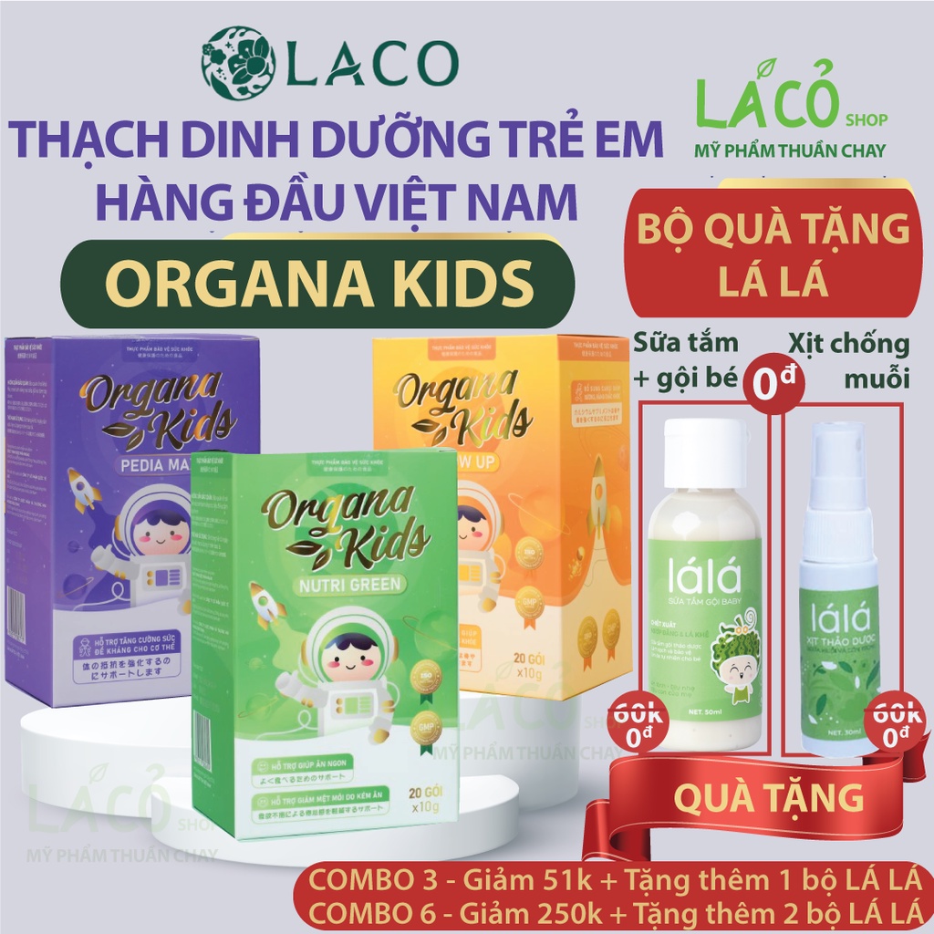 Thạch Organa Kids tảo xoắn nhật tăng cân tăng sức đề kháng cho bé canxi hữu cơ tăng chiều cao LACO 3 loại vị