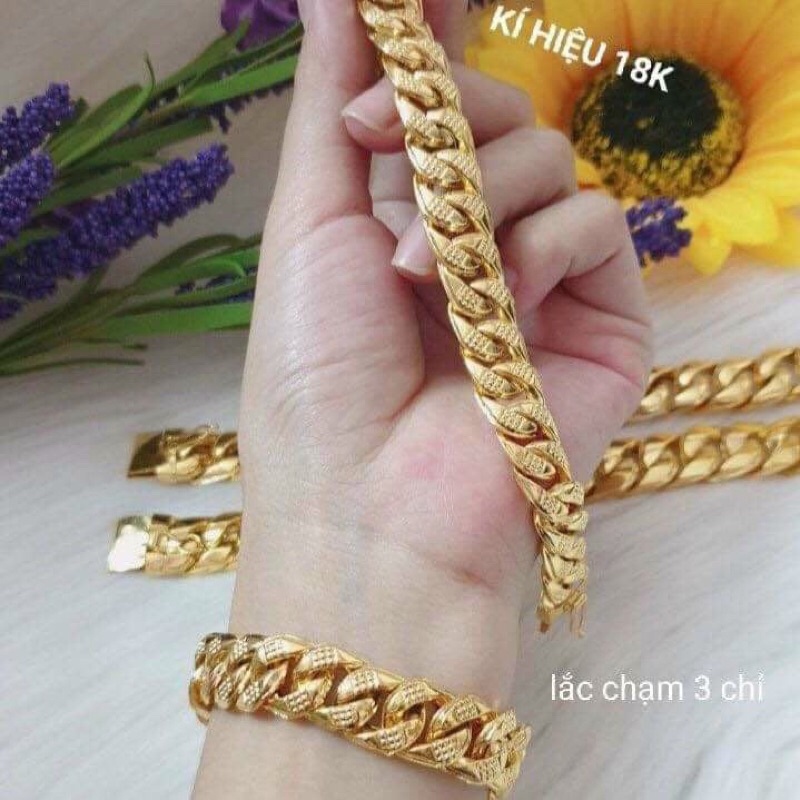 Lắc tay nam nữ mạ vàng khắc ký hiệu 10k khoá hộp bọng nhẹ siêu bền