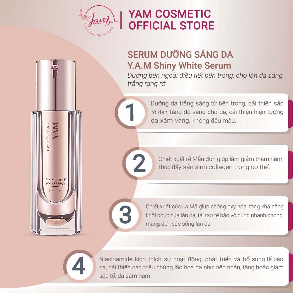 Bộ Dưỡng Trắng Sáng Da YAM Cosmetic Giúp Da Trắng Mờ Thâm Nám Hiệu Quả Serum 30ml Cream 30g