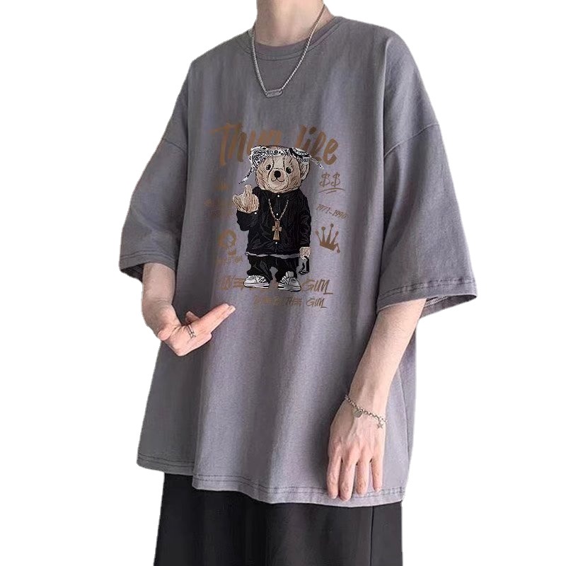 Áo Thun Tay Ngắn Cổ Tròn Họa Tiết Gấu Hoạt Hình Thời Trang Dành Cho Nam Size M-8XL