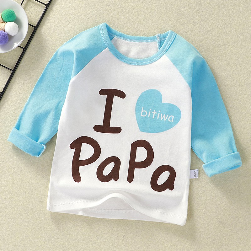 Áo thun trẻ em chất cotton 100%, dài tay, cổ tròn, áo thu đông trẻ em (65-135cm) - ATE01 - I Love PaPa