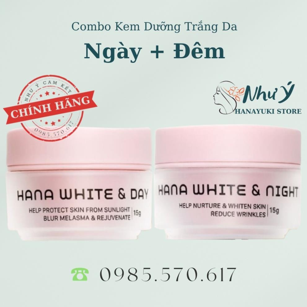 Combo Kem Dưỡng Trắng Da Ngày và Đêm Hana White & Day Mini + Hana White & Night Mini HANAYUKI Hộp 15 gram