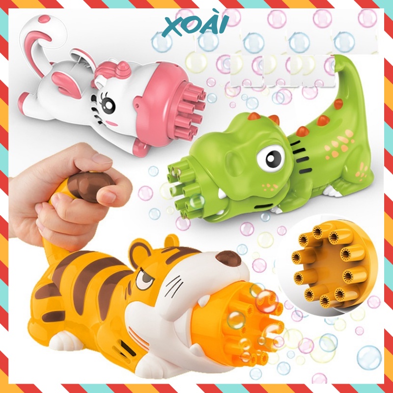 Súng bắn bong bóng, Đồ chơi thổi bong bóng xà phòng 10 nòng hình động vật siêu hot cho trẻ em