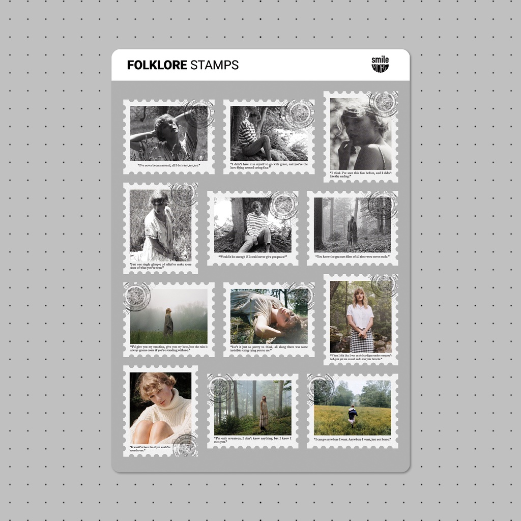 Bộ sticker sheet trang trí Smile More decor theo album Folklore của Taylor Swift