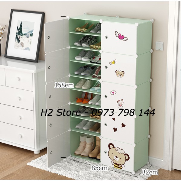 TỦ NHỰA ĐỂ GIÀY 2 Ô TO + 16 Ô NHỎ (chia ô) VÁCH CỐM CỬA TRẮNG TRẮNG GẤU