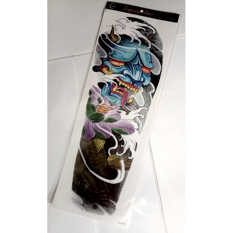 Hình xăm dán mặt quỷ xanh full tay, nửa lưng