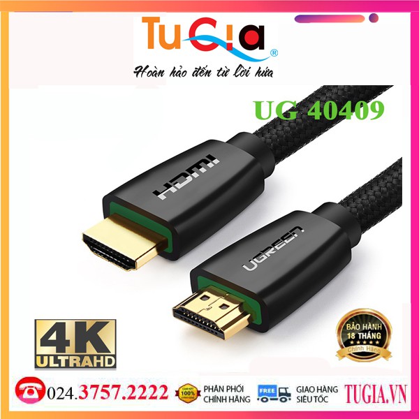 Cáp HDMI 1,5M Ugreen hd118 40409 chuẩn 2.0 hỗ trợ 3D 4K-Hàng Chính Hãng