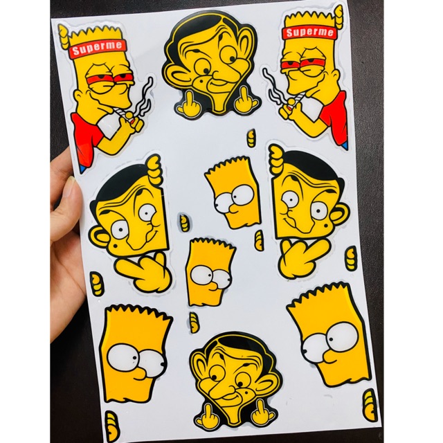 DDXM-V12-60 TEM NỔI HÌNH MR.BEAN, CẬU BÉ VÀNG SIMPSON NÚP, DECAL TRANG TRÍ XE, TEM DÁN XE MÁY, STICK NỔI