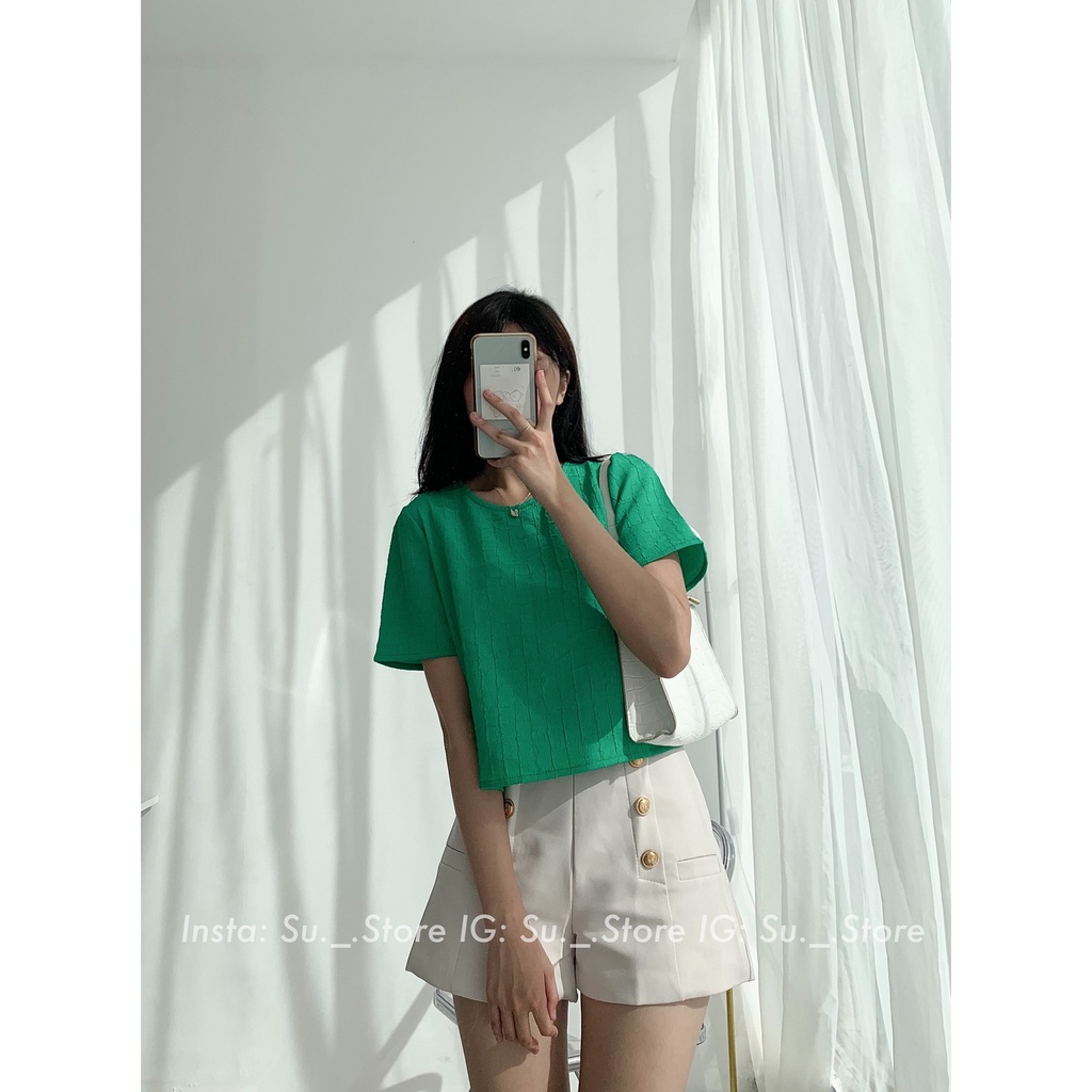 Áo croptop xốp gân ô nhí A2331 SUSTORE