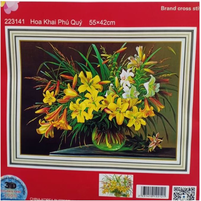 Tranh thêu chữ thập bình hoa ly 223141 (55 x 42 cm)