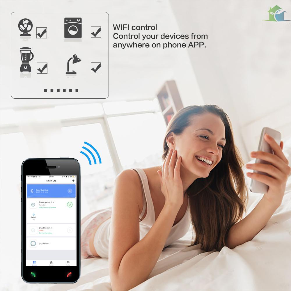 YOUP  BSD13 10A WiFi Smart Socket US Plug Smart Life APP Remote Control Timing Voice Control Compatible with Amazon Alexa & Google Assistant
