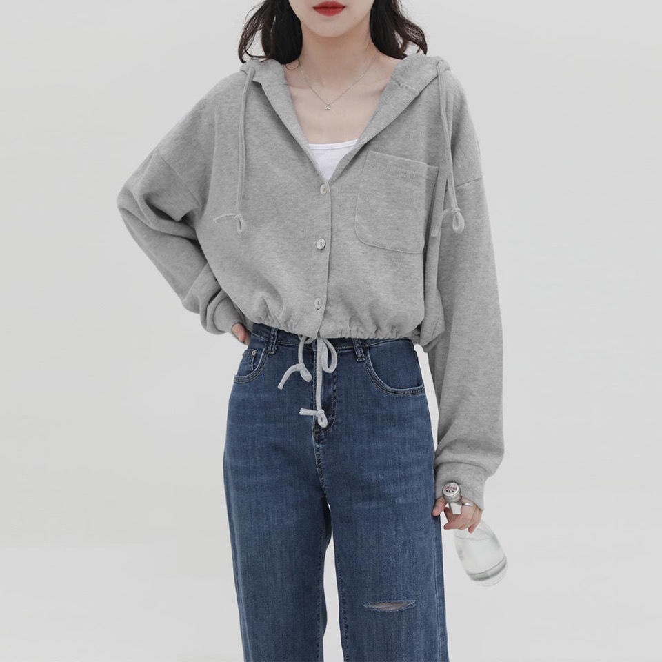 Áo Khoác cardigan Có Mũ Trùm Dáng Rộng Màu Sắc Trơn Phong Cách Hàn Quốc Dành Cho