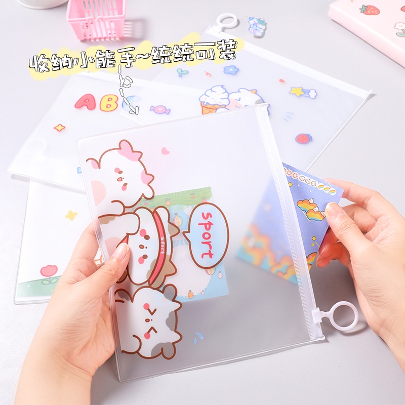 Túi Đựng Tài Liệu Dày Dặn Có Khóa Kéo Họa Tiết Hoạt Hình Xinh Xắn