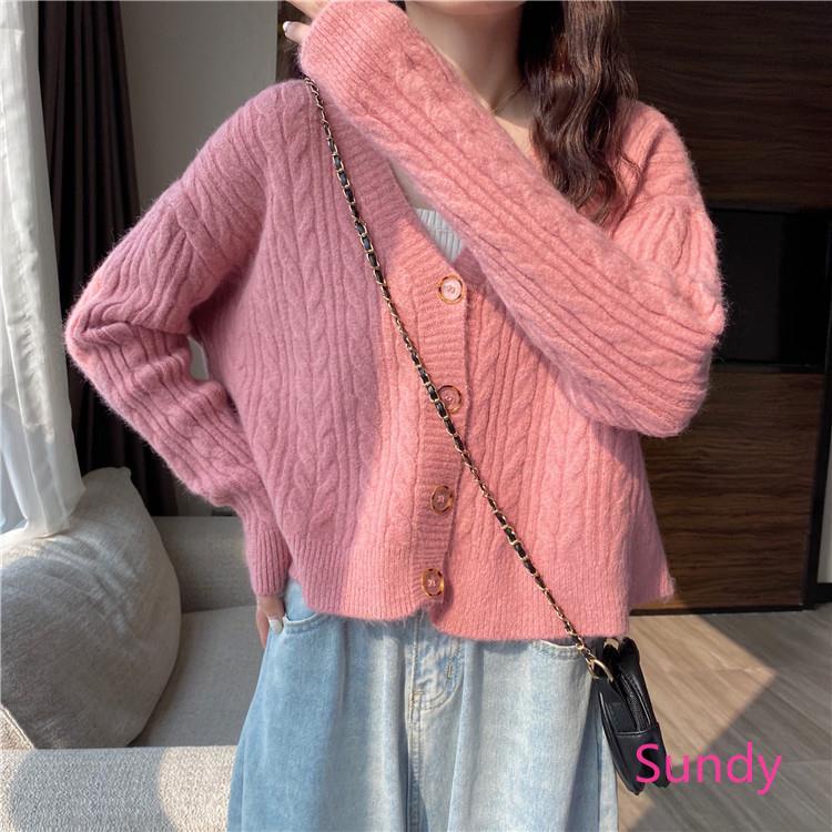 Áo Khoác Cardigan Dệt Kim Tay Dài Cổ Chữ V Thời Trang Mùa Thu Cho Nữ