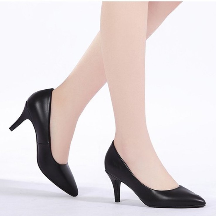 Giày Nữ Công Sở Trơn 5CM Gót Nhọn Đen MÃ XKC1