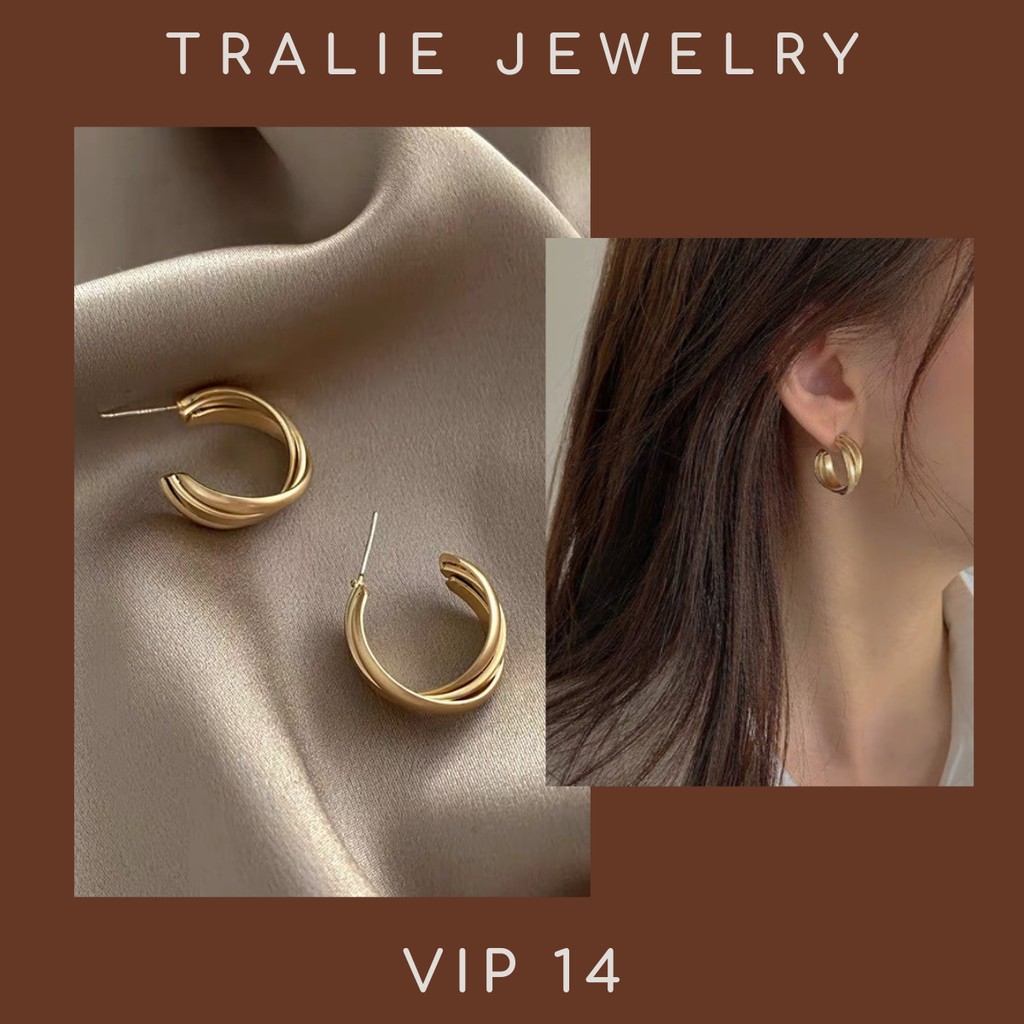 Khuyên tai Hàn Quốc nữ, Bông tai mạ vàng trẻ trung sành điệu thời trang cá tính giá rẻ Tralie Jewelry, Chuôi bạc 925