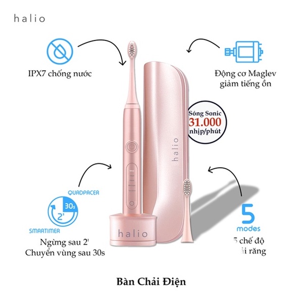 Combo Bàn chải điện Halio Toothbrush Rose Gold &amp; Máy Rửa Mặt Baby Pink