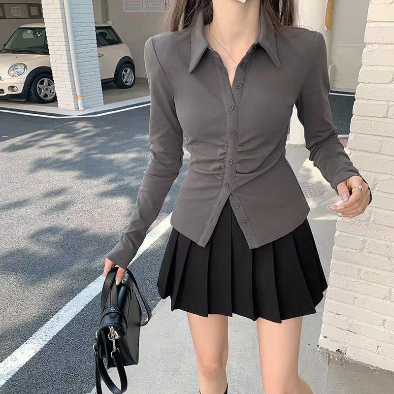 Áo Sơ Mi Tay Dài + Chân Váy Xếp Ly Thời Trang Hàn Quốc Cho Nữ