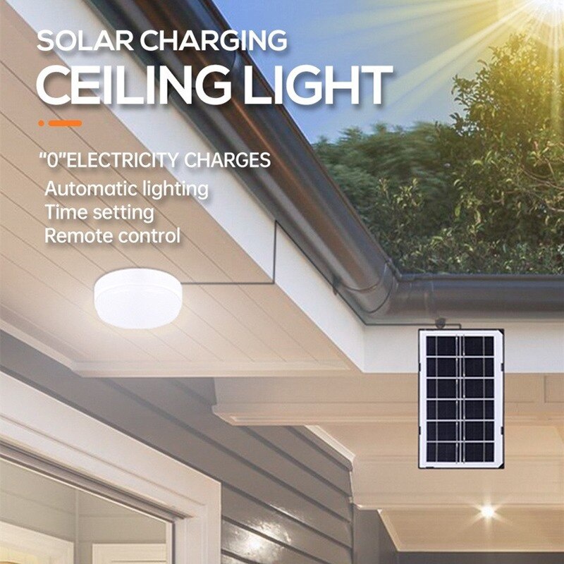 18W Solar LED Ceiling Light with Remote Control Timing Light Control Lamp White Light for Home Garden#shopee91