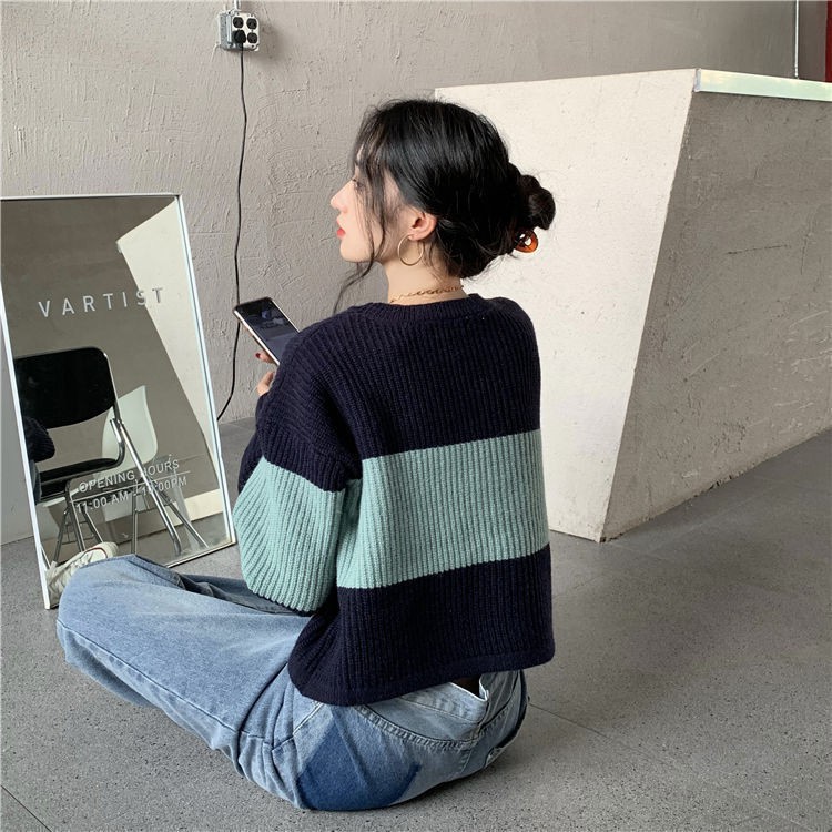 Áo Sweater Kẻ Sọc Phong Cách Retro Xinh Xắn Cho Nữ | BigBuy360 - bigbuy360.vn
