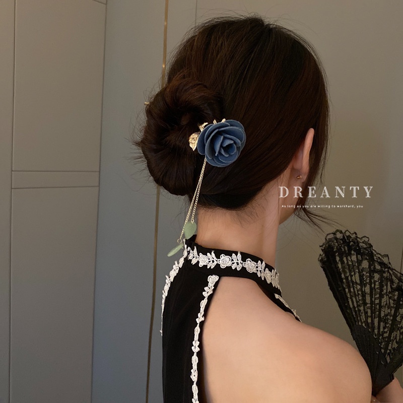 Trâm Cài Tóc Hình Hoa Hồng Phối Tua Rua Phong Cách Trung Hoa Cổ Điển Thời Trang Cho Nữ