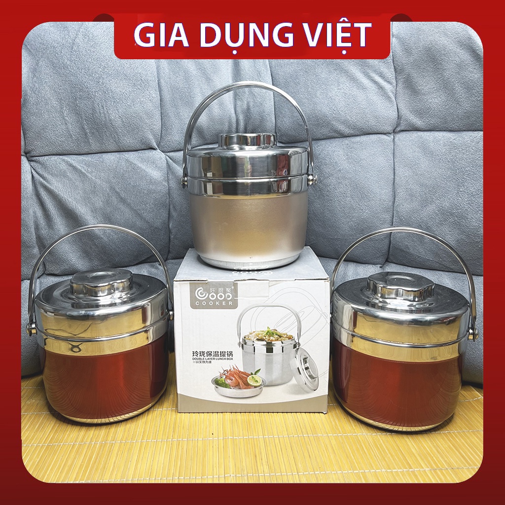 Hộp Đựng Cơm Giữ Nhiệt,Cặp lồng Inox 2 Ngăn Có Quai Thuận Tiện Khi Mang Theo Đi Làm