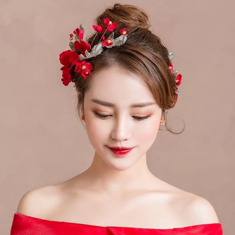 Bộ kẹp hoa nhung đỏ xinh gồm 2 kẹp giá chỉ 110k