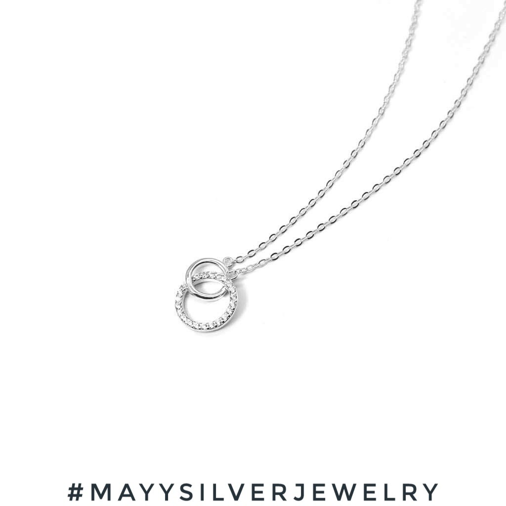 Dây chuyền bạc 925 ý Mayy Silver - Vòng cổ nữ đính đá 2 hình tròn lồng nhau - Phụ kiện trang sức cho nữ hàng ngày