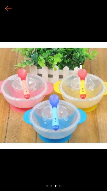 Bát ăn dặm chống đổ kèm thìa báo nóng cho bé