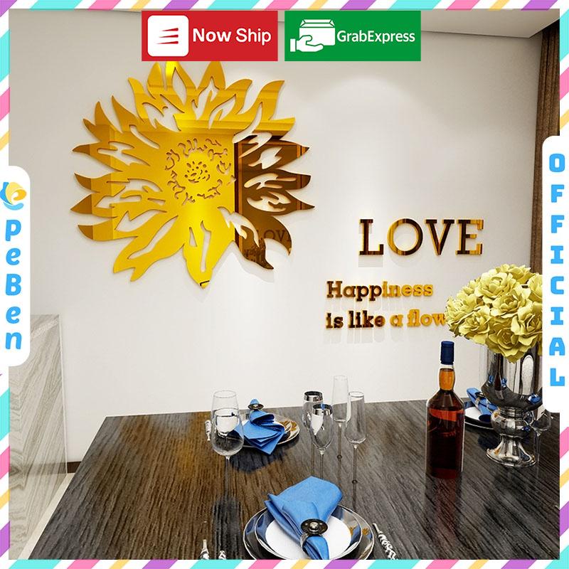 Tranh dán tường mica 3d decor khổ lớn hoa cúc trang trí phòng bếp Nhiều Size - EPeBen