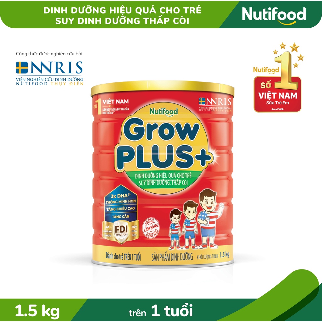Sữa Bột Grow Plus đỏ 1.5kg_SỮA TRẺ EM SỐ 1 VIỆT NAM, DÀNH CHO TRẺ SUY DINH DƯỠNG Trên 1 tuổi