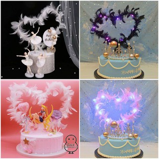 phụ kiện trang trí bánh kem [FREESHIP❤️] cắm tim lông vũ