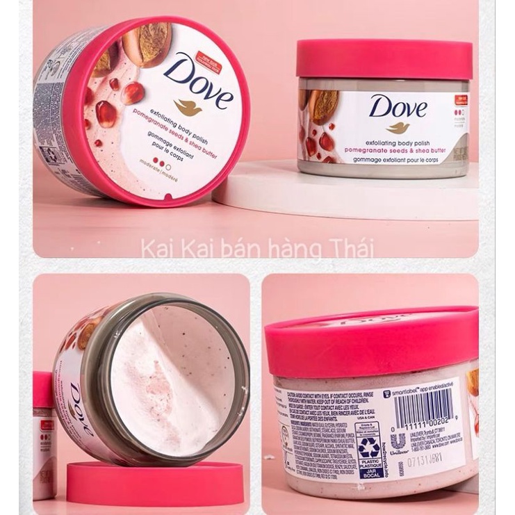 Tẩy Tế Bào Chết Body Dove Hương Lựu Bơ Hạt Mỡ Dưỡng Trắng Cấp Ẩm 298g