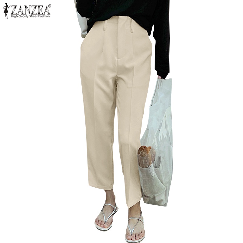 Quần ZANZEA ống rộng màu trơn có túi thời trang cho nữ