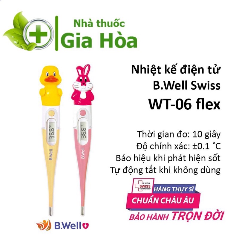[CHÍNH HÃNG] Nhiệt kế điện tử B.Well Swiss WT-06 Flex hình thú đáng yêu, đo nhanh, chính xác, an toàn cho bé (Thuỵ Sĩ)