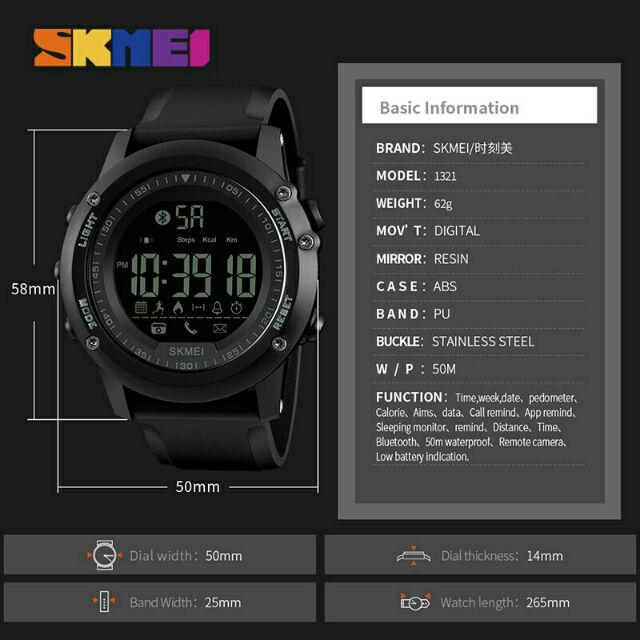 Đồng Hồ Thông Minh Skmei 1321 Kết Nối Bluetooth Chống Nước 5bar Cho Nam