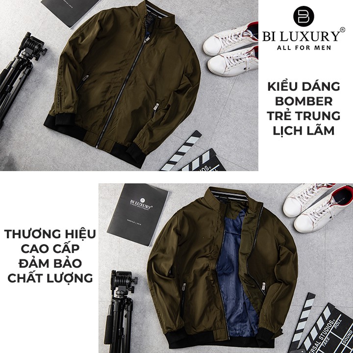 Áo khoác gió nam hai lớp Biluxury AG2T025REU chống nước đi mưa nhẹ có túi trong tiện dụng màu xanh rêu | BigBuy360 - bigbuy360.vn