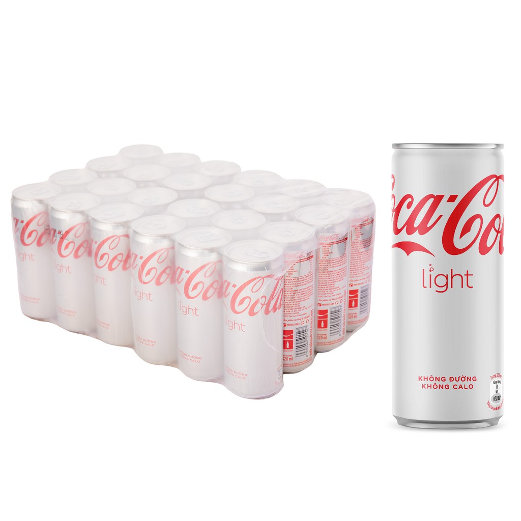 Lốc 24 Lon Nước Giải Khát Không Đường Coca-Cola Light Lon 320ml