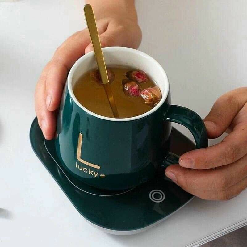 《XẢ KHO》Bộ cốc hâm nóng có nắp thìa và đế hâm nóng